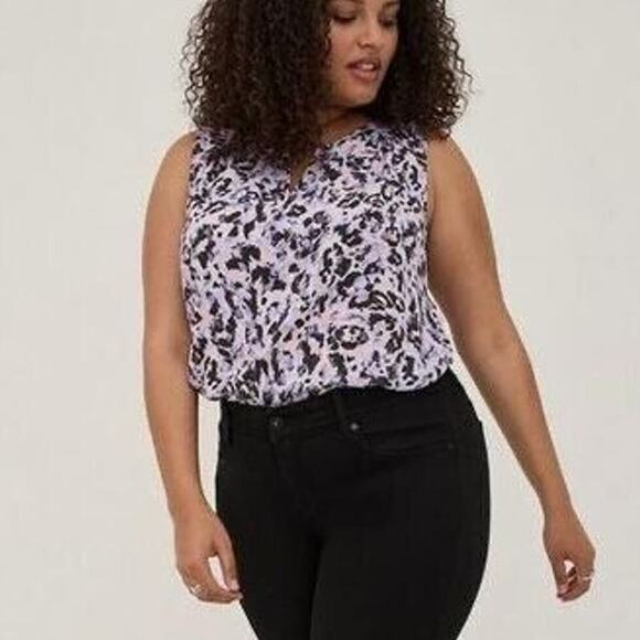 Torrid Size 3X Rayon Crepe Metal Tank Camo Wash Leopard Purple - Picture 2 of 11